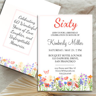 Elegante florale 60. Geburtstagskarte Blume 60 lad Einladung