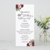 Elegante Florale 60. Hochzeitsjubiläum Menükarte (Stehend Vorderseite)