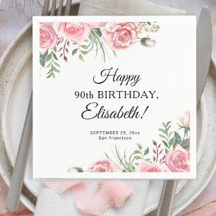 Elegante florale 90. Geburtstagsfeier Serviette