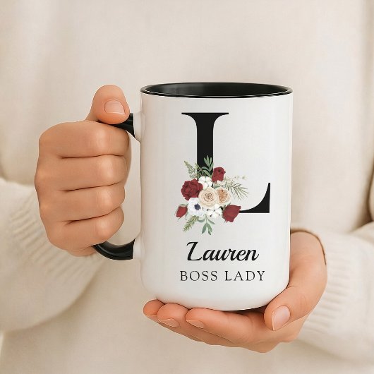 Elegante Florale Anfangsbuchstaben Personalisierte Tasse