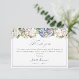 Elegante florale Aquarell-Hortensien-Beerdigung Dankeskarte