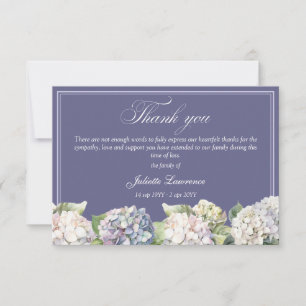 Elegante florale Aquarell-Hortensien-Beerdigung Dankeskarte