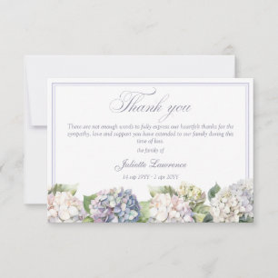 Elegante florale Aquarell-Hortensien-Beerdigung Dankeskarte