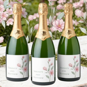 Elegante Florale Aquarell-Rosa-Salbei-Frühlingshoc Schaumweinetikett