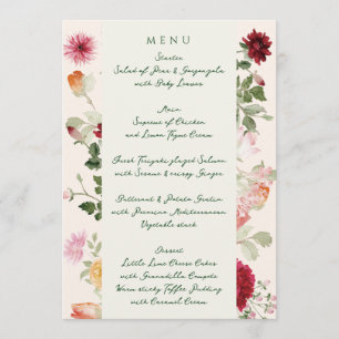 Elegante Florale Aquarell-Sage-Gartenhochzeit Menükarte