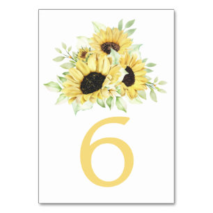 Elegante florale Aquarell-Sonnenblumen-Hochzeit  Tischnummer
