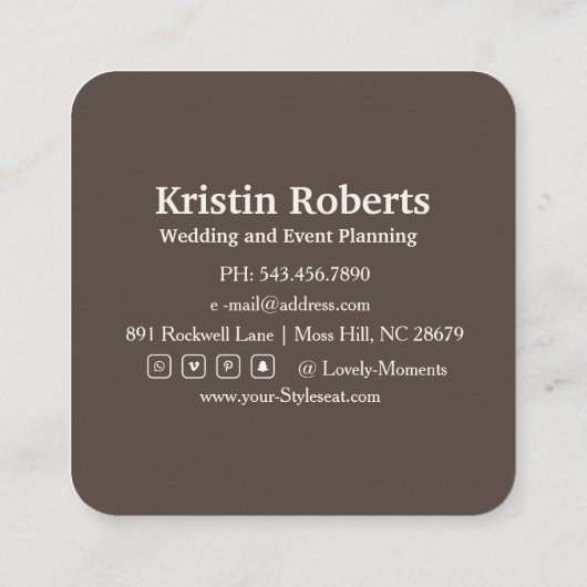 Elegante florale Aquarellkarte Quadratische Visitenkarte (Rückseite)