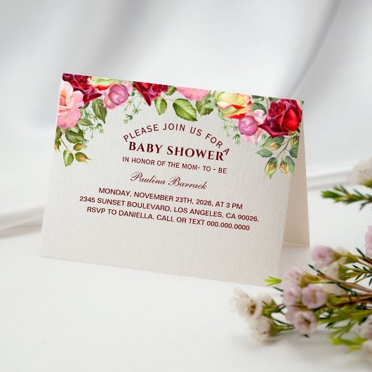 Elegante florale Babydusche geklappt Einladung