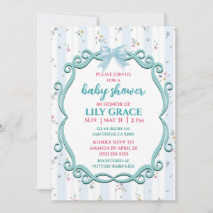 Elegante Florale Babyparty-Einladung im Blau Shabb