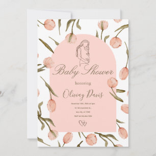 Elegante Florale Babyparty-Einladung – Rosa Tulpe