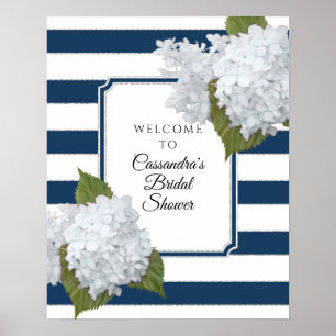 Elegante florale Begrüßung moderne Navy-Weiß-Strei Poster