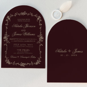 Elegante Florale Beige Burgunderrote Gebogene Retr Einladung