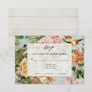Elegante Florale Blush Aqua Rosen Rustikale Holz-R RSVP Karte