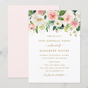 Elegante Florale Blush Gold 60. Geburtstag Einladung