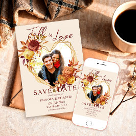 Elegante Florale Boho-Fall-In-Love-Foto-Hochzeit Save The Date