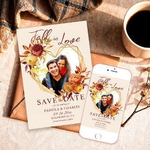 Elegante Florale Boho-Fall-In-Love-Foto-Hochzeit Save The Date
