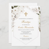 Elegante florale boho Taufe Spanische Einladung (Vorne/Hinten)