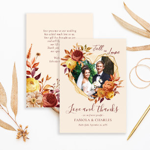 Elegante Florale Boho Verlieb dich Foto Hochzeit Dankeskarte