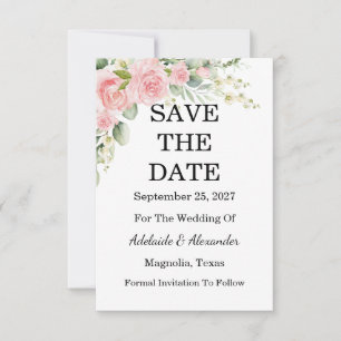 Elegante florale botanische Rose Pink Hochzeit Save The Date