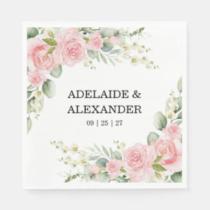 Elegante florale botanische Rose Pink Hochzeit Serviette