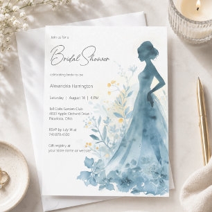 Elegante Florale Braut-Silhouette-Brautbad-Einladu Einladung