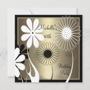 Elegante Florale Bronze schwarz weiß 40. Geburtsta Einladung