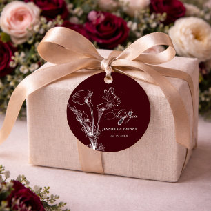 Elegante Florale Burgunder Hochzeit  Geschenkanhänger