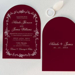 Elegante florale burgunderrote botanische Hochzeit Einladung