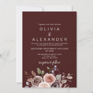 Elegante florale burgunderrote Hochzeits-Einladung Einladung