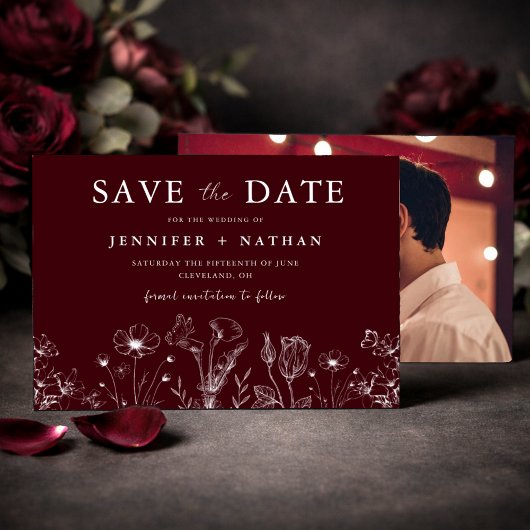 Elegante florale burgunderrote "Save the Date"-Kar Save The Date