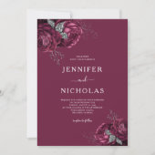 Elegante florale Burgundy Peonies Wedding Einladung (Vorderseite)