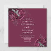 Elegante florale Burgundy Peonies Wedding Einladung (Vorderseite)