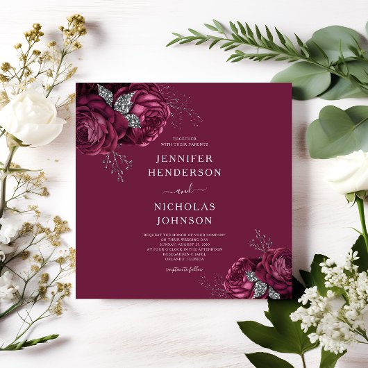 Elegante florale Burgundy Peonies Wedding Einladung