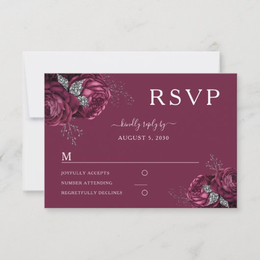 Elegante florale Burgundy Peonies Wedding RSVP Karte (Vorderseite)