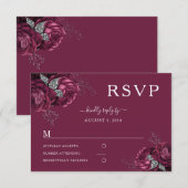 Elegante florale Burgundy Peonies Wedding RSVP Karte (Vorne/Hinten)