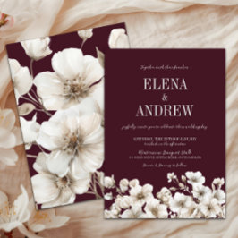 Elegante florale Burgundy Rot und Weiße Hochzeit Einladung