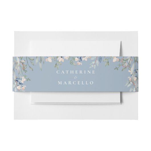Elegante florale Cascade Dusty Blue Wedding Einladungsbanderole (Vorderseite Beispiel)