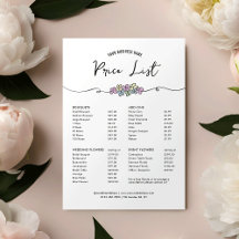 Elegante florale Chic Florist Business Price List