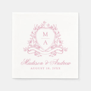 Elegante florale Crest-Monogramm-Hochzeit in Salbe Serviette
