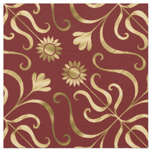 Elegante florale Damaske Rote und goldene Sonnenbl Stoff