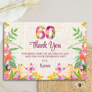 Elegante Florale Dankeschön zum 60. Geburtstag Dankeskarte