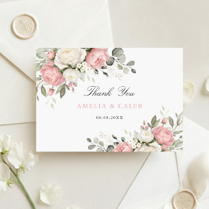 Elegante Florale Danksagung Hochzeit Rosa Dankeskarte