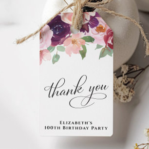 Elegante Florale Danksagung zum 100. Geburtstag Geschenkanhänger