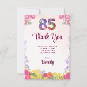 Elegante Florale Danksagung zum 85. Geburtstag Dankeskarte