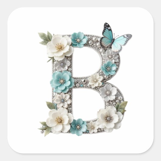 Elegante Florale Dein Monogramm B Papier Aufkleber (Vorderseite)