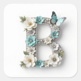 Elegante Florale Dein Monogramm B Papier Aufkleber