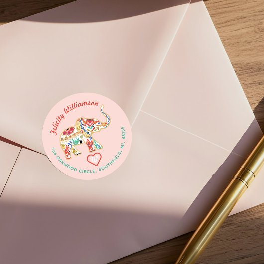 Elegante, florale Dekorative Verziert Elefantenadr Runder Aufkleber