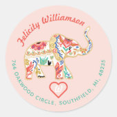 Elegante, florale Dekorative Verziert Elefantenadr Runder Aufkleber (Vorderseite)