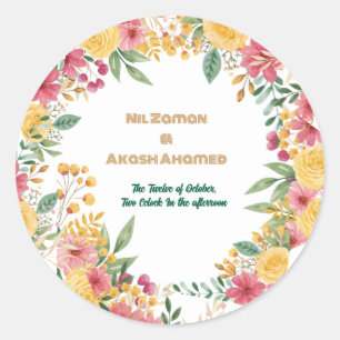 Elegante Florale Doppelnamen-Junggesellinnenabschi Runder Aufkleber