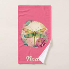Elegante florale Dragonfly mit Individuelle Name Badhandtuch Set